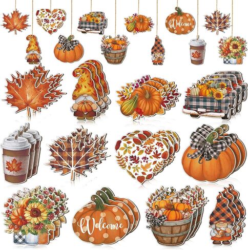 36 Pcs Fall Tree Decorations Thanksgiving Gnomes Ornaments for Tree Wooden Hanging Ornaments Pumpkins Leaves Flowers Cutouts Autumn Decorations for Holiday Party Supply(Classic Style) in Saudi Arabia