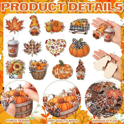 36 Pcs Fall Tree Decorations Thanksgiving Gnomes Ornaments for Tree Wooden Hanging Ornaments Pumpkins Leaves Flowers Cutouts Autumn Decorations for Holiday Party Supply(Classic Style) in Saudi Arabia