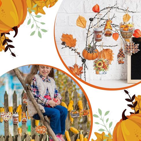 36 Pcs Fall Tree Decorations Thanksgiving Gnomes Ornaments for Tree Wooden Hanging Ornaments Pumpkins Leaves Flowers Cutouts Autumn Decorations for Holiday Party Supply(Classic Style) in Saudi Arabia