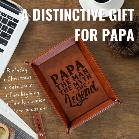 INNObeta Papa Gifts Valet Tray, PU Leather Bedside Tray with Keychain for Grandpa, Perfect for Father's Day, Birthday, Christmas - The Man The Myth The Legend in Saudi Arabia
