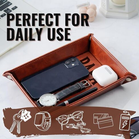 INNObeta Papa Gifts Valet Tray, PU Leather Bedside Tray with Keychain for Grandpa, Perfect for Father's Day, Birthday, Christmas - The Man The Myth The Legend in Saudi Arabia