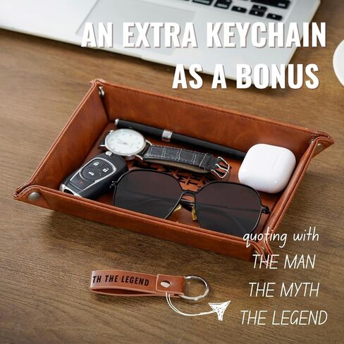 INNObeta Papa Gifts Valet Tray, PU Leather Bedside Tray with Keychain for Grandpa, Perfect for Father's Day, Birthday, Christmas - The Man The Myth The Legend in Saudi Arabia