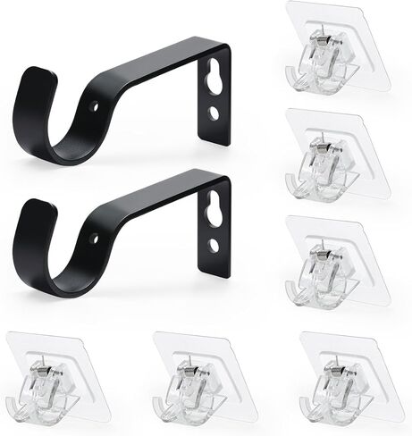 LANMU 2 حزمة الثقيلة قضيب الستارة حامل السنانير للنوافذ و 6 حزمة لا الحفر قضيب الستارة بين قوسين لاصق قضيب الستارة الشماعات in Kuwait