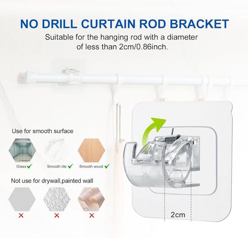 LANMU 2 حزمة الثقيلة قضيب الستارة حامل السنانير للنوافذ و 6 حزمة لا الحفر قضيب الستارة بين قوسين لاصق قضيب الستارة الشماعات in Kuwait