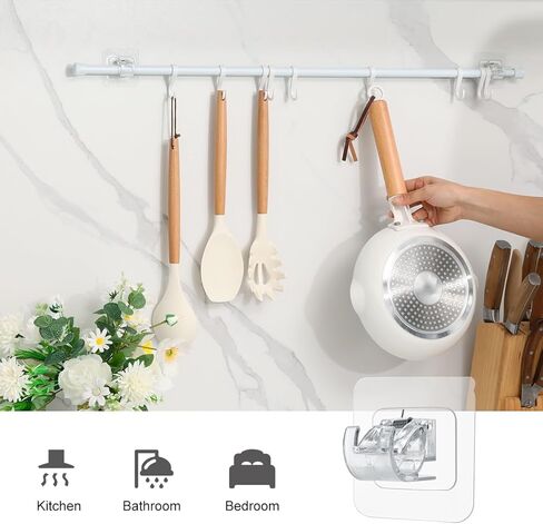 LANMU 2 حزمة الثقيلة قضيب الستارة حامل السنانير للنوافذ و 6 حزمة لا الحفر قضيب الستارة بين قوسين لاصق قضيب الستارة الشماعات in Kuwait