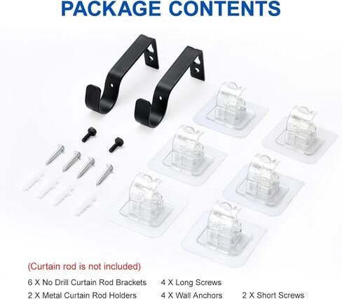 LANMU 2 حزمة الثقيلة قضيب الستارة حامل السنانير للنوافذ و 6 حزمة لا الحفر قضيب الستارة بين قوسين لاصق قضيب الستارة الشماعات in Kuwait