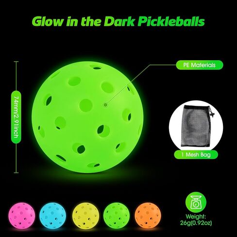 كرات المخلل المتوهجة في الظلام - كرات مخلل مضيئة للعب في الهواء الطلق والداخلي، كرة مخلل مع X40، تلبي متطلبات USAPA - 5 قطع in Kuwait