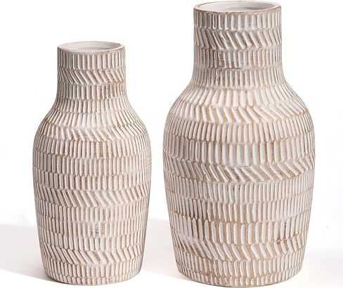 TERESA'S COLLECTIONS Ceramic Vase for Home Decor, Decorative Large Vases for Pampas Grass, Pottery Boho Rustic Vase for Flowers, Mantel, Living Room, Ideal Housewarming Gifts for Mom,8.3"-Set of 2 in Kuwait