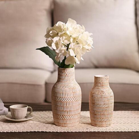 TERESA'S COLLECTIONS Ceramic Vase for Home Decor, Decorative Large Vases for Pampas Grass, Pottery Boho Rustic Vase for Flowers, Mantel, Living Room, Ideal Housewarming Gifts for Mom,8.3"-Set of 2 in Kuwait