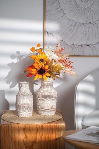 TERESA'S COLLECTIONS Ceramic Vase for Home Decor, Decorative Large Vases for Pampas Grass, Pottery Boho Rustic Vase for Flowers, Mantel, Living Room, Ideal Housewarming Gifts for Mom,8.3"-Set of 2 in Kuwait