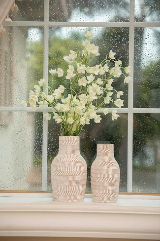 TERESA'S COLLECTIONS Ceramic Vase for Home Decor, Decorative Large Vases for Pampas Grass, Pottery Boho Rustic Vase for Flowers, Mantel, Living Room, Ideal Housewarming Gifts for Mom,8.3"-Set of 2 in Kuwait
