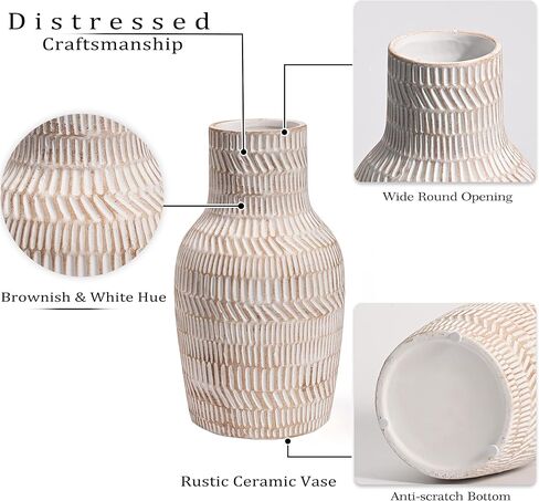 TERESA'S COLLECTIONS Ceramic Vase for Home Decor, Decorative Large Vases for Pampas Grass, Pottery Boho Rustic Vase for Flowers, Mantel, Living Room, Ideal Housewarming Gifts for Mom,8.3"-Set of 2 in Kuwait