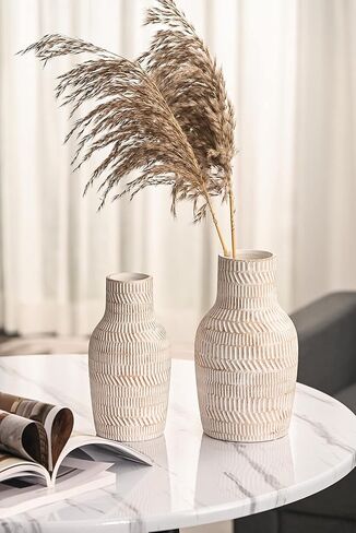 TERESA'S COLLECTIONS Ceramic Vase for Home Decor, Decorative Large Vases for Pampas Grass, Pottery Boho Rustic Vase for Flowers, Mantel, Living Room, Ideal Housewarming Gifts for Mom,8.3"-Set of 2 in Kuwait