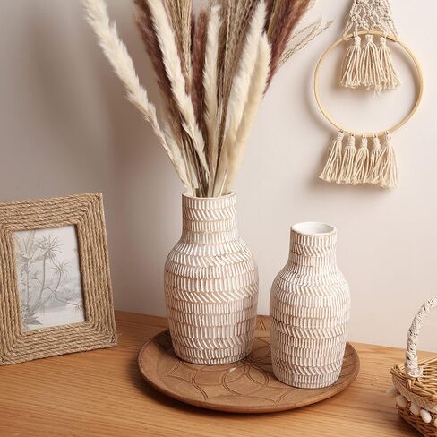 TERESA'S COLLECTIONS Ceramic Vase for Home Decor, Decorative Large Vases for Pampas Grass, Pottery Boho Rustic Vase for Flowers, Mantel, Living Room, Ideal Housewarming Gifts for Mom,8.3"-Set of 2 in Kuwait