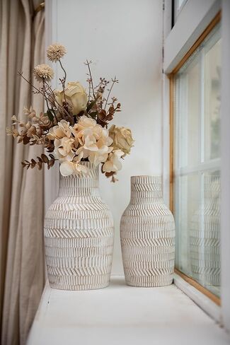 TERESA'S COLLECTIONS Ceramic Vase for Home Decor, Decorative Large Vases for Pampas Grass, Pottery Boho Rustic Vase for Flowers, Mantel, Living Room, Ideal Housewarming Gifts for Mom,8.3"-Set of 2 in Kuwait