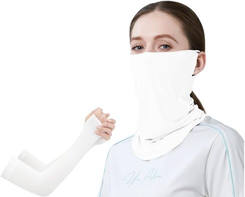 الأبيض الشمس الأشعة فوق البنفسجية واقية الوجه وشاح دراجة نارية الذراع قناع الرياضة الجليد كم الرجال النساء الصيف طويلة الأكمام نصف اصبع قفازات ركوب الدراجات في الهواء الطلق واقية من الشمس الأكمام الرياضة قناع الطقس البارد غطاء الوجه in Kuwait