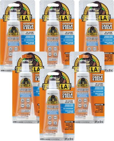Gorilla Waterproof Caulk & Seal 100% Silicone Sealant, 2.8oz Squeeze Tube, White (Pack of 6) in Saudi Arabia