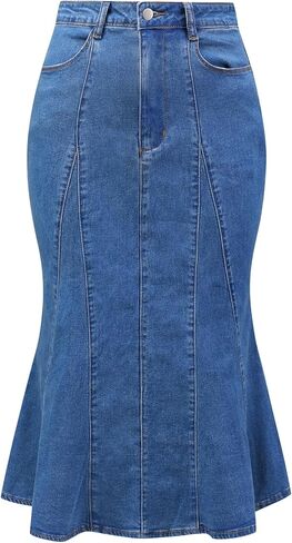 Allegra K Women's Fishtail Bodycon Skirt High Waist Long Denim Jean Skirt in Kuwait