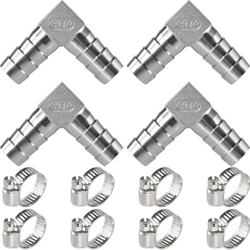 Stainless Steel Hose Barb,90 Degree L Right Angle Elbow Fitting 5/16" (8mm) Barb Splicer Mender with Stainless Steel Pipe Clamps air hose repair kit for Pipe Line/Fuel/Air (5/16 4pcs) in Saudi Arabia