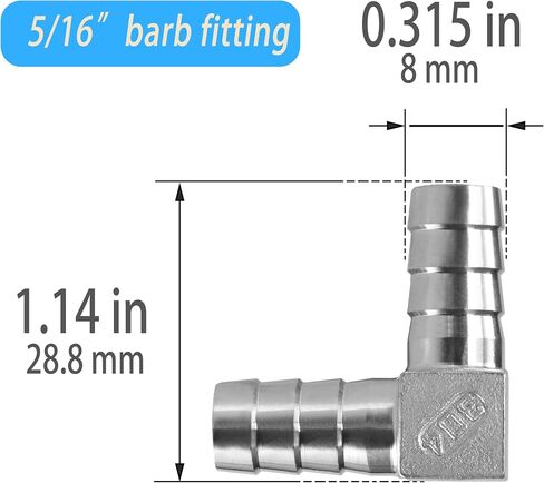 Stainless Steel Hose Barb,90 Degree L Right Angle Elbow Fitting 5/16" (8mm) Barb Splicer Mender with Stainless Steel Pipe Clamps air hose repair kit for Pipe Line/Fuel/Air (5/16 4pcs) in Saudi Arabia