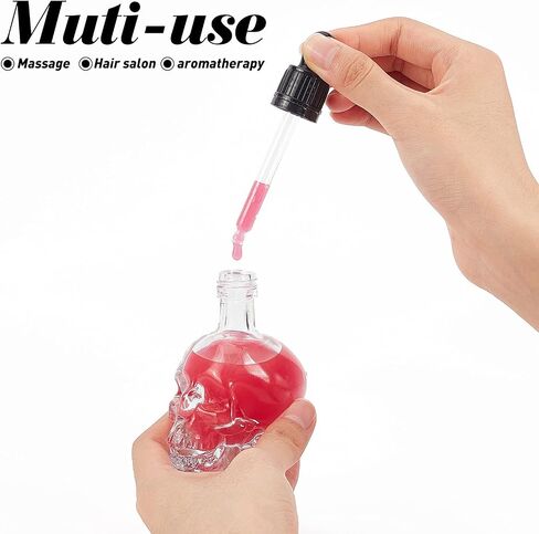 BENECREAT 2Pcs 1.69oz Skull Glass Dropper Bottles Empty Clear Dropper Bottle with 2pcs Hopper and 2pcs 1ml Pipettes for Terror Halloween Decoration, Flavor and Oil Dispenser in Saudi Arabia