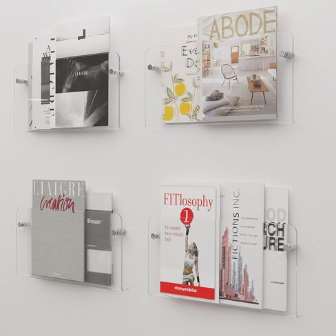 lesolar 4Pcs Wall Mount Magazine Holder Clear Acrylic Brochure Holder Hanging Bookshelf Magazine Rack Literature Book Storage Organizer for Office Waiting Room Church Coffee Shop Home in Kuwait