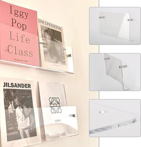lesolar 4Pcs Wall Mount Magazine Holder Clear Acrylic Brochure Holder Hanging Bookshelf Magazine Rack Literature Book Storage Organizer for Office Waiting Room Church Coffee Shop Home in Kuwait