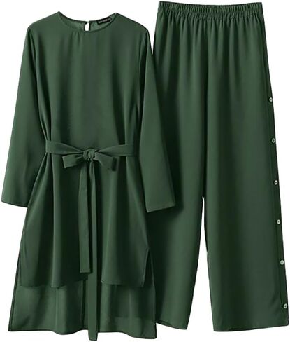 IBAKOM Muslim Clothes for Women Modest Abaya Button Down Robe Afghan Loose Pant Dubai Attire Islamic Plus Size Boho Caftan in Saudi Arabia