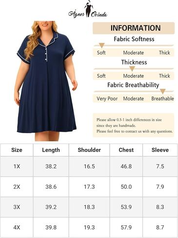 Agnes Orinda Plus Size Nightgowns for Women Button Down Sleepshirt Nightshirt Soft Sleepwear Pajama Dress in Saudi Arabia