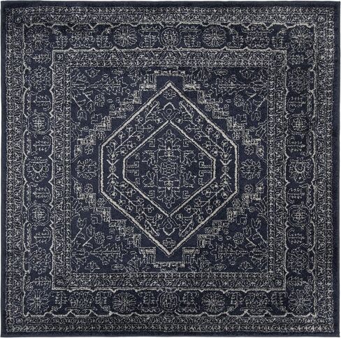SAFAVIEH Adirondack Collection Area Rug - 8' Square, Navy & Ivory, Oriental Medallion Design, Non-Shedding & Easy Care, Ideal for High Traffic Areas in Living Room, Bedroom (ADR108N) in Saudi Arabia