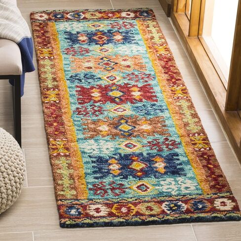 SAFAVIEH Aspen Collection Runner Rug - 2'3" x 8', Blue & Red, Handmade Boho Tribal Wool, Ideal for High Traffic Areas in Living Room, Bedroom (APN503A) in Saudi Arabia