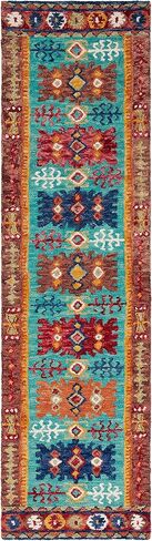 SAFAVIEH Aspen Collection Runner Rug - 2'3" x 8', Blue & Red, Handmade Boho Tribal Wool, Ideal for High Traffic Areas in Living Room, Bedroom (APN503A) in Saudi Arabia