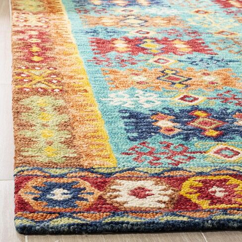 SAFAVIEH Aspen Collection Runner Rug - 2'3" x 8', Blue & Red, Handmade Boho Tribal Wool, Ideal for High Traffic Areas in Living Room, Bedroom (APN503A) in Saudi Arabia