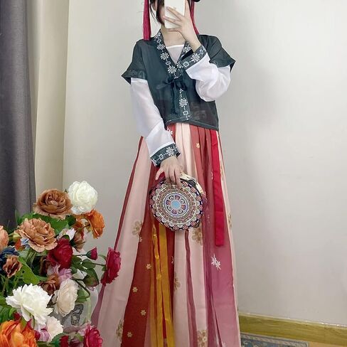 فستان Hanfu النسائي الحديث بياقة دائرية Duijin Qiyao Ruqun الصينية تانغ سلالة التقليدية زي الرقص أداء ارتداء in Kuwait