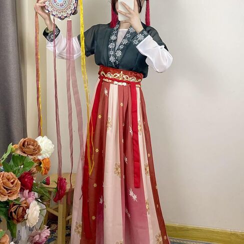 فستان Hanfu النسائي الحديث بياقة دائرية Duijin Qiyao Ruqun الصينية تانغ سلالة التقليدية زي الرقص أداء ارتداء in Kuwait