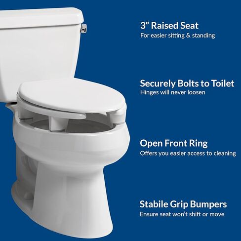 Bemis Steadfast 3" Raised Toilet Seat with Open-Front, Hinges that Never Loosen, Elongated in Kuwait