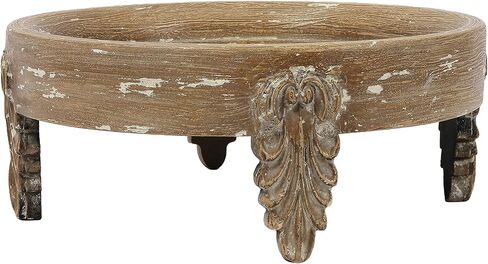 SOFE Handcrafted 12 Inch Round Wood Pedestal Stand - Large Round Serving Tray - Unique Small Coffee Table - Farmhouse Decorative Trays for Living Room Entryway Decor Organization in Saudi Arabia