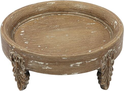 SOFE Handcrafted 12 Inch Round Wood Pedestal Stand - Large Round Serving Tray - Unique Small Coffee Table - Farmhouse Decorative Trays for Living Room Entryway Decor Organization in Saudi Arabia