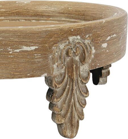 SOFE Handcrafted 12 Inch Round Wood Pedestal Stand - Large Round Serving Tray - Unique Small Coffee Table - Farmhouse Decorative Trays for Living Room Entryway Decor Organization in Saudi Arabia