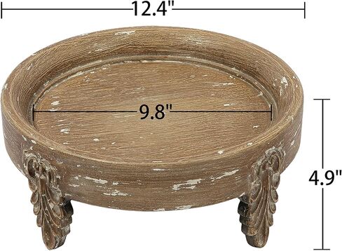 SOFE Handcrafted 12 Inch Round Wood Pedestal Stand - Large Round Serving Tray - Unique Small Coffee Table - Farmhouse Decorative Trays for Living Room Entryway Decor Organization in Saudi Arabia