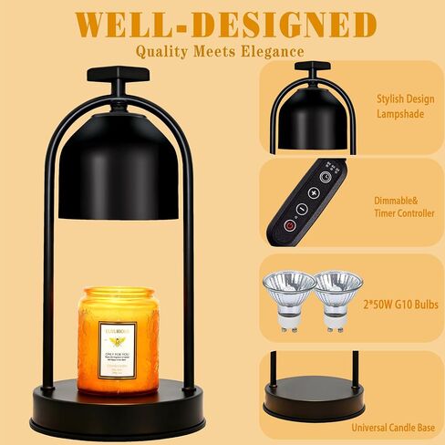 Candle Warmer Lamp with 2 Bulbs,Electric Candle Warmer with Timer,Christmas Gifts for Candle Lovers,Dimmable Candle Lamp,Compatible with Various Candles, Candle Holders for Home Decor,Black in Saudi Arabia