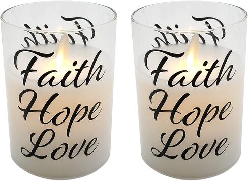 شموع زجاجية LED تعمل بالبطارية من LumaBase مع لهب وامض، Faith Hope Love - مجموعة من قطعتين in Kuwait
