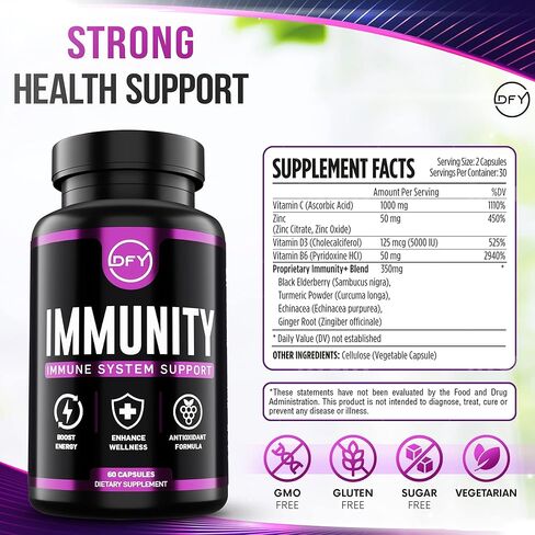 DFY Immune Support Capsules - with Elderberry Sambucus, Vitamin C, Sambucus Elderberry, Vitamin D3 5000 IU, Zinc, and Ginger in Saudi Arabia