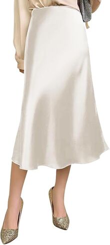Women's Satin Midi Skirt High Waisted Flowy A-Line Casual Skirts in Saudi Arabia