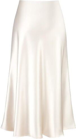Women's Satin Midi Skirt High Waisted Flowy A-Line Casual Skirts in Saudi Arabia