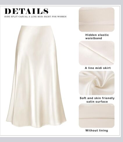 Women's Satin Midi Skirt High Waisted Flowy A-Line Casual Skirts in Saudi Arabia
