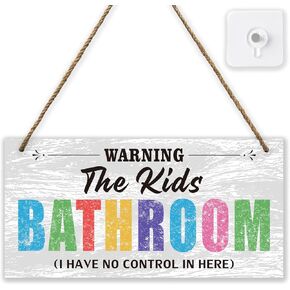 Kids Bathroom Wood Sign Decor Set,Bathroom Door Signs Decor for Kids,Farmhouse Bathroom Signs Wall Decor,Toilet Hanging Restroom Sign,Bath Signs for Bathroom Wall Art Decor,I Have No Control In Here