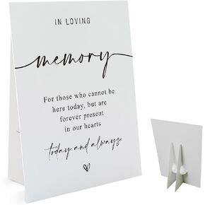 In Loving Memory Wedding Sign(8 x 11 Inch Table Sign with Holder) Minimalist Wedding Sign for Those Who Cannot Be Here Today, Wedding Memorial Sign -WEEDS16