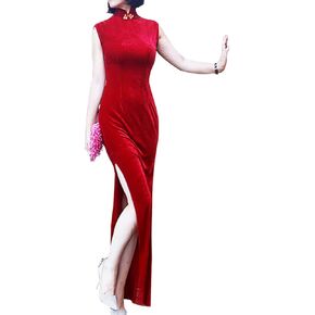 فستان شيونغسام نسائي بأكمام قصيرة وفتحة جانبية مزين بالزهور من تشيباو بقصة ضيقة وياقة الماندرين الصينية in Kuwait