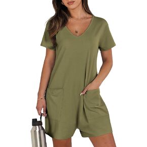 ANRABESS Women's Summer Casual Loose Short Sleeve V Neck Rompers One Piece Rompers Jumpsuit Outfits with Pockets